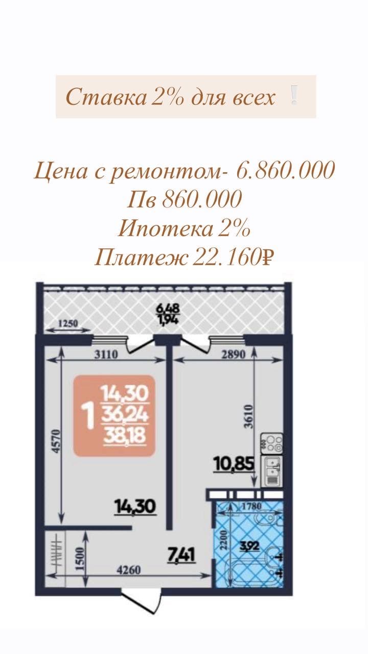 Планировка и расчёт: ипотека 2%