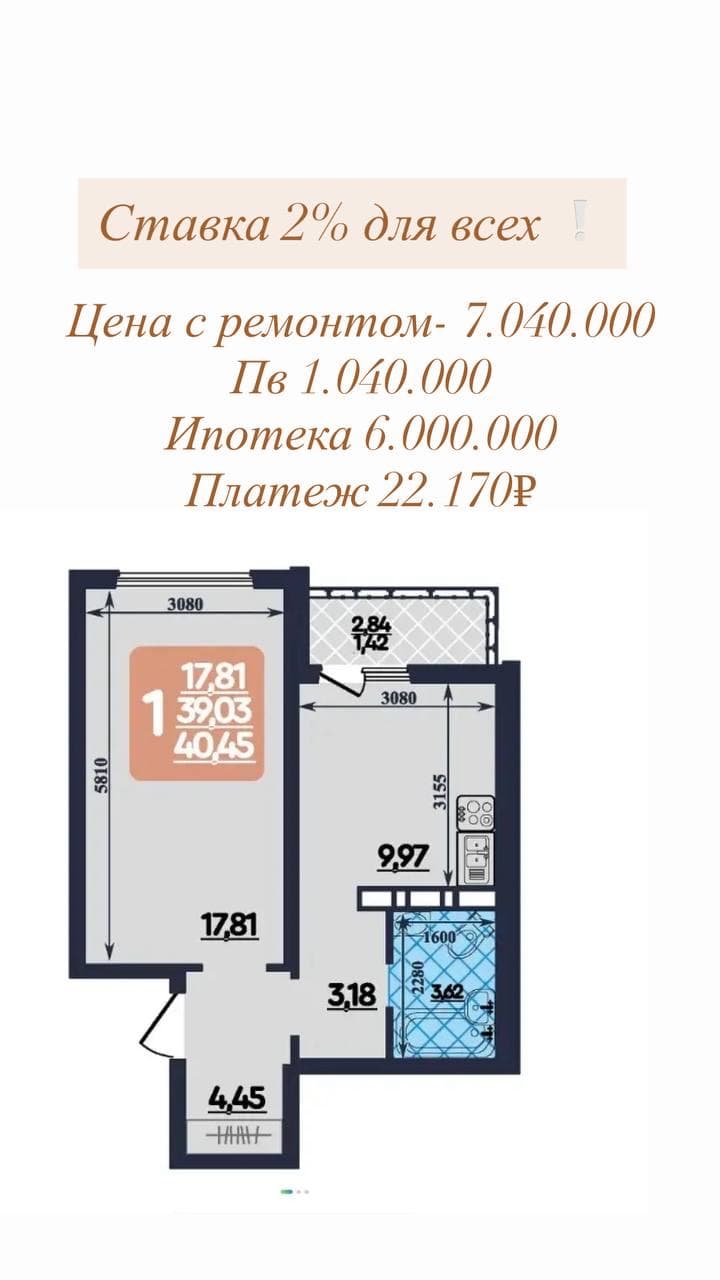 Планировка и расчёт: ипотека 2%
