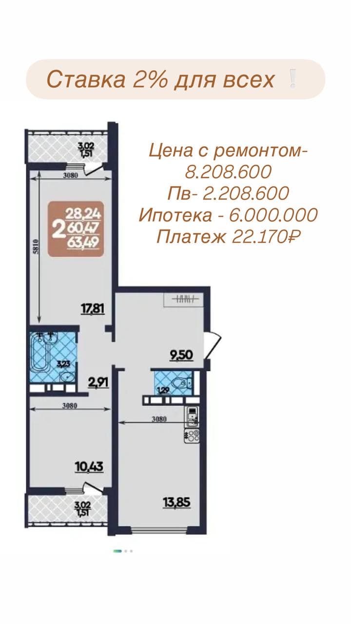 Планировка и расчёт: ипотека 2%