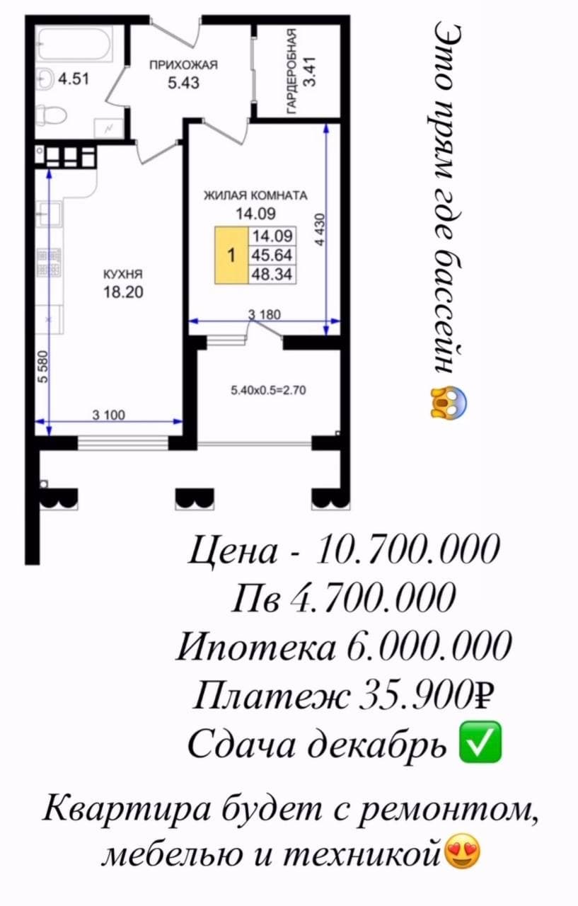 Квартира с ремонтом, мебелью и техникой